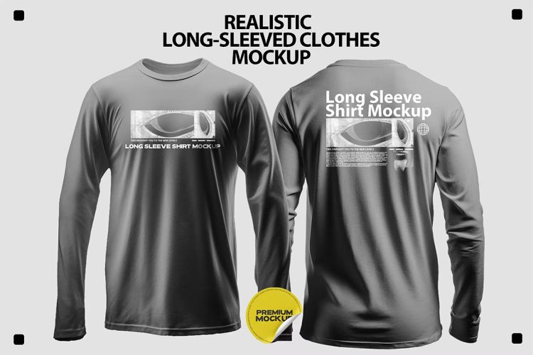 Realistic Long-Sleeved Shirt Mockup 逼真长袖圆领运动T恤衫模型品牌logo标识设计贴图ps样机素材