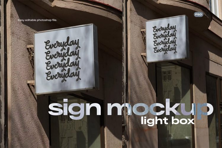 Light Box Sign Logo Mockup 墙面灯箱店铺logo标识招牌模型品牌展示设计贴图ps样机素材