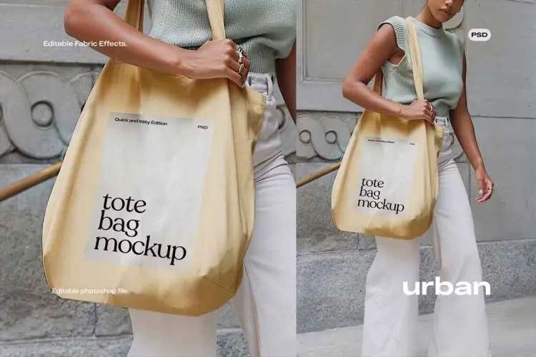 Tote Bag Mockup 城市户外女模单肩背大号手提购物包袋模型展示设计贴图ps样机素材
