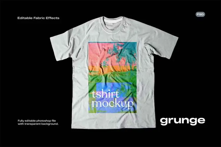 Tshirt Mockup Flat Lay 平铺褶皱短袖圆领T恤模型图案印花设计贴图ps样机素材