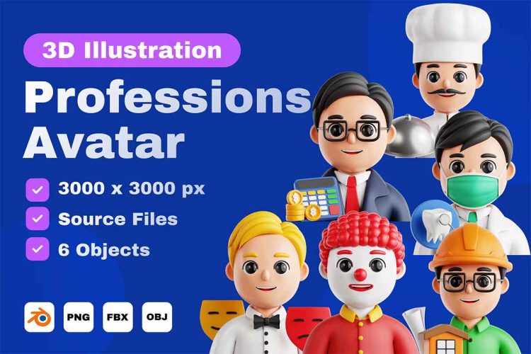 Professions 3D Icon Set  30款趣味时尚3D立体卡通人物头像插图插画png免抠图片设计素材
