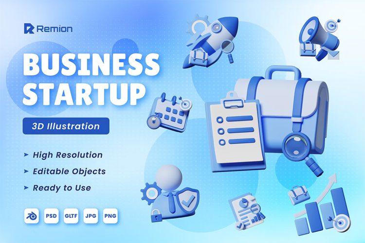 Business Startup 3D Object  60款3D立体商业营销总结汇报创意卡通icon图标ps设计素材源文件
