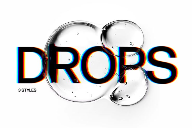 Water Drops Text Effects  3款逼真透明水滴气泡水珠标题潮流字体特效设计ps样机模板素材