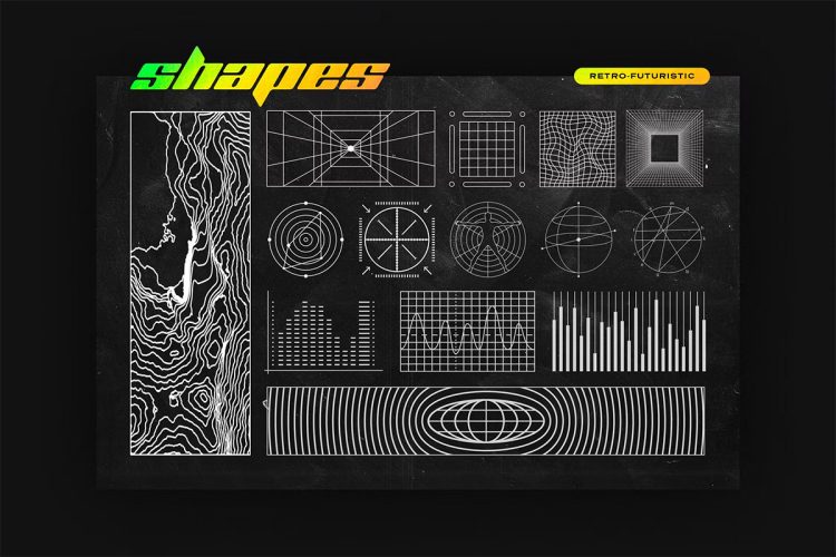 Retro-Futuristic Shapes 复古科幻艺术抽象扭曲线性几何图形矢量平面设计素材