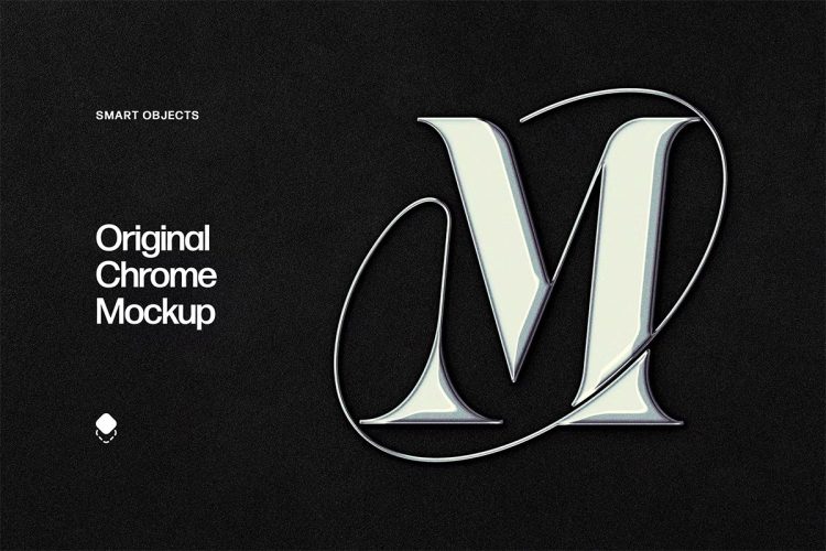 Y2K Original Chrome Logo Mockup 复古玻璃质感金属铬合金浮雕logo标识文本字母ps特效样机素材