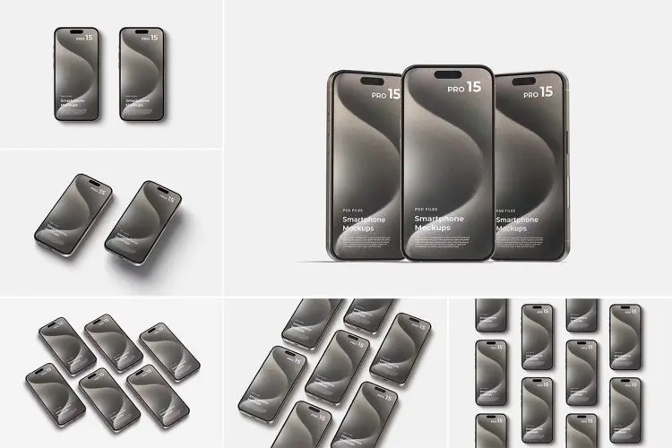 iPhone 15 Pro – App Presentation Mockup Set 苹果 15 Pro手机模型ui作品设计展示贴图ps样机素材