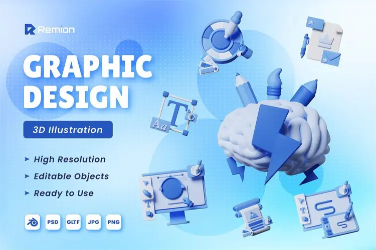 Graphic Design 3D Objec  20款高清趣味卡通3D办公文具绘画制图icon图标webp免抠素材