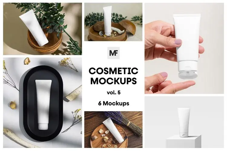 Cosmetic Packaging Mockups vol.5 化妆品软管挤压瓶模型品牌包装设计贴图ps样机素材