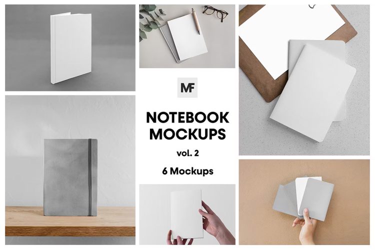 Notebook Stationery Mockups vol.02 笔记簿记录本办公文具模型封面设计贴图ps样机素材