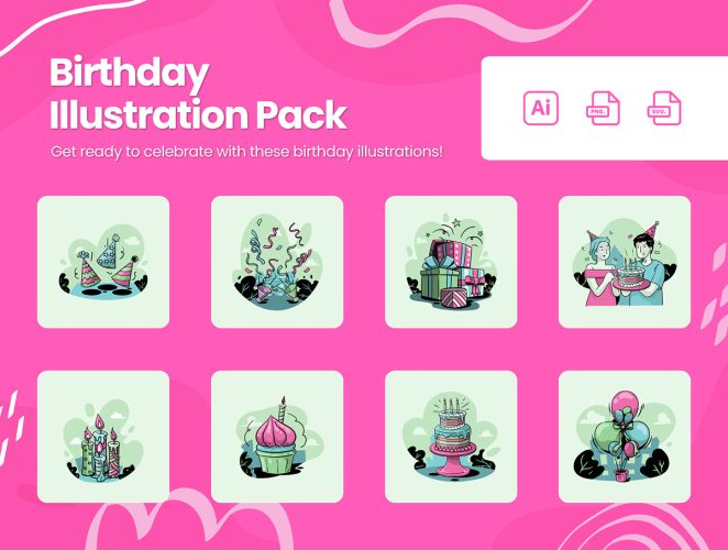 Birthday Illustration Pack  10幅团建活动手绘矢量人物庆祝插画设计节日派对聚会欢庆设计图片下载