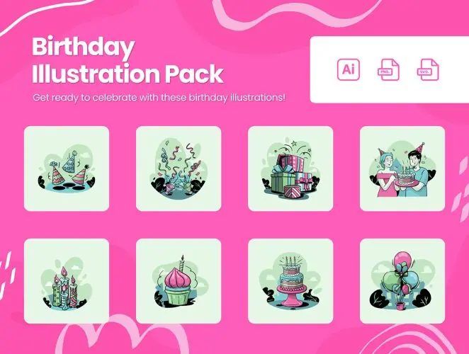 Birthday Illustration Pack 10幅团建活动手绘矢量人物庆祝插画设计节日派对聚会欢庆设计图片下载