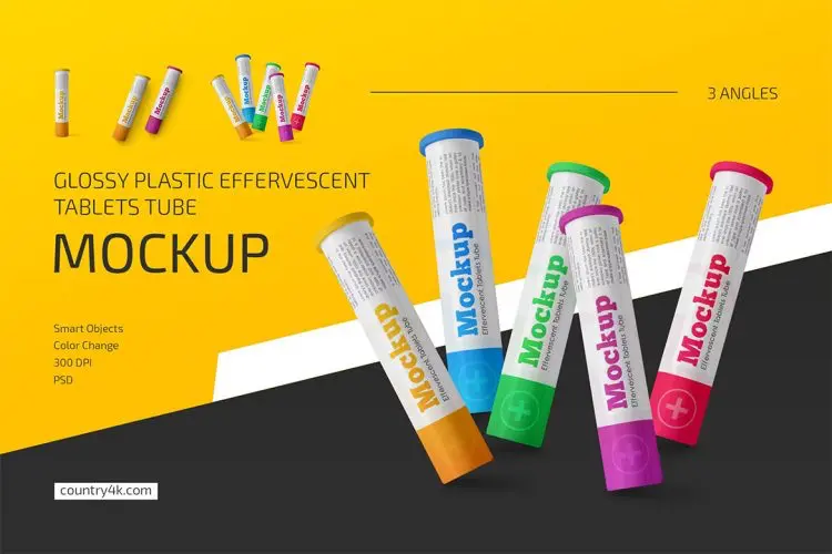 Effervescent Tablets Tube Mockup Set 管装泡腾片模型品牌包装设计贴图ps样机素材