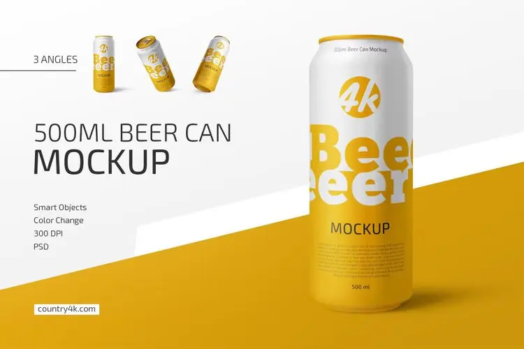 500ml Beer Can Mockup Set  500ml 啤酒易拉罐模型罐身品牌包装设计贴图ps样机素材