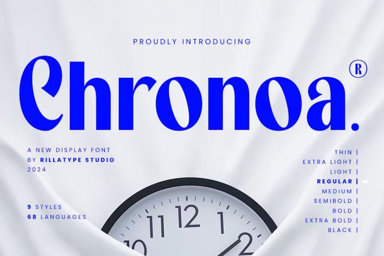 Chronoa Font Family  9款Chronoa现代时尚品牌logo海报画册杂志封面标题英文字体家族