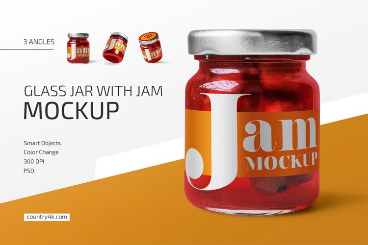 Glass Jar with Jam Mockup Set 果酱玻璃瓶罐模型罐身品牌包装设计贴图ps样机素材