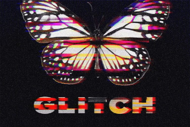 Glitch Distortion Photo Effect 故障毛刺信号出错竖纹照片图像ps特效样机素材模板