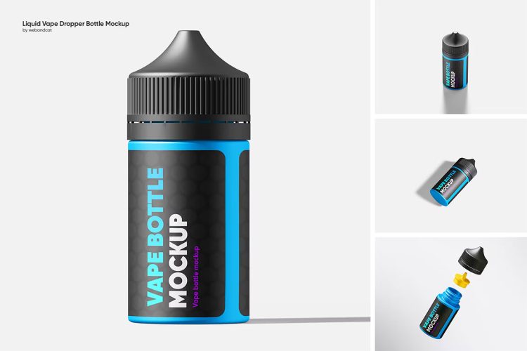 Liquid Vape Dropper Bottle Mockup 电子烟油液体滴管瓶模型品牌包装设计贴图ps样机素材