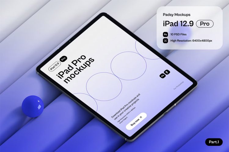 Padsy – iPad Pro Mockups Part-1  10款时尚iPad平板电脑ui界面设计作品贴图ps样机素材展示效果图