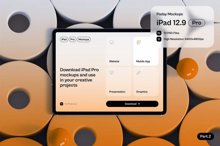 Padsy – iPad Pro Mockups Part.2  10款科技时尚iPad平板电脑UI界面ps样机素材设计作品展示效果图