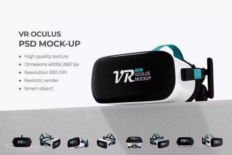 VR Oculus with Headset PSD Mockup  9款虚拟现实VR眼镜头戴显示器设备头盔眼罩ps样机素材展示效果图