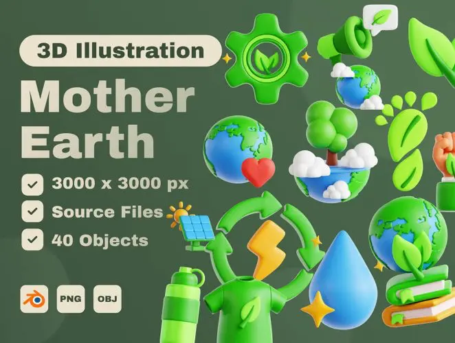 Mother Earth 3D Icon Set  40款3D卡通地球绿色能源环保低碳节能插图插画webp免抠图片素材