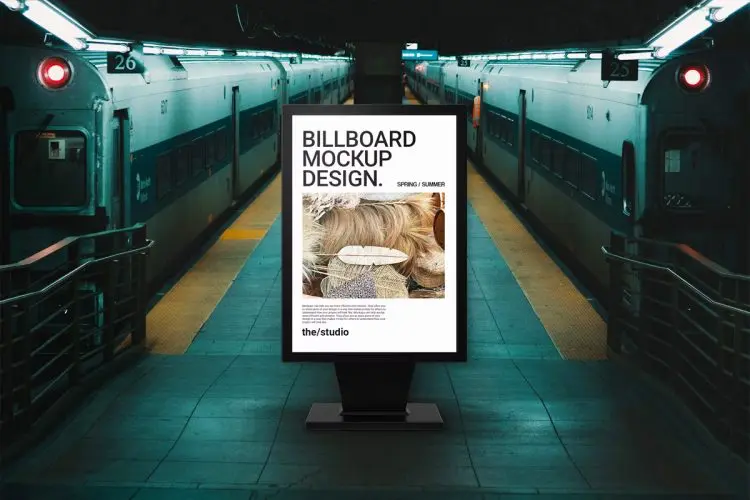 Subway Train Billboard Mockup 地铁列车车站海报广告牌模型展示设计贴图ps样机素材