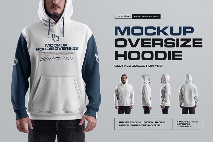 4 Mockups Oversize Hoodie vol.2  4款Oversize大码潮牌连帽卫衣帽衫服装ps样机素材模特展示效果图