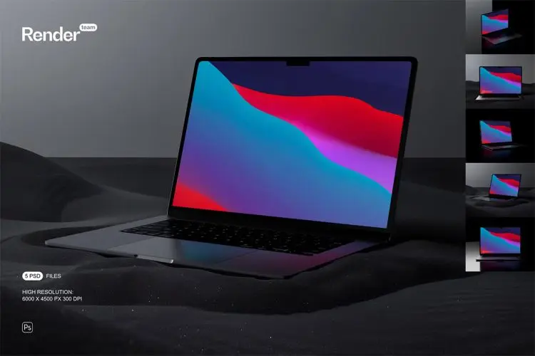 MacBook Air Mockup Set  5款MacBook笔记本air广告网页ui界面ps样机设计作品展示效果图