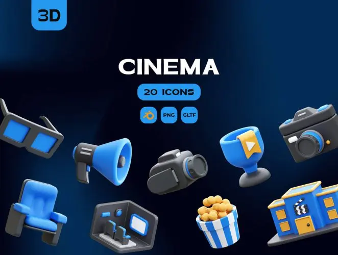Cinema 3D Illustrations  20款影院观影电影拍摄设备主题元素3D插图icon设计素材webp免抠图片