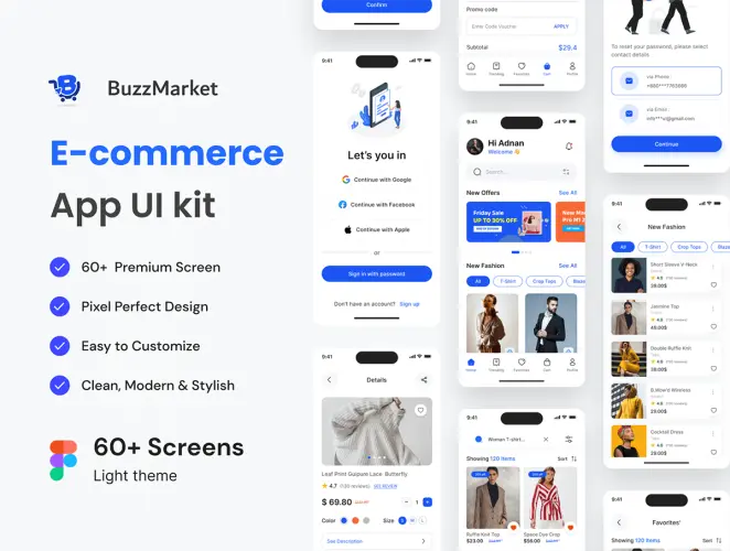 E-commerce Mobile App UI Kit  60多屏电子商务app界面UI设计素材