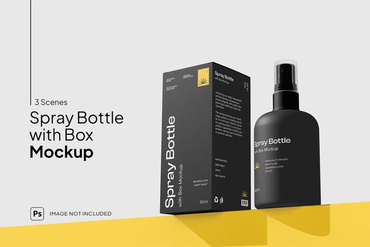 Bottle Spray Mockup 喷雾瓶包装盒模型品牌logo标识设计贴图ps样机素材