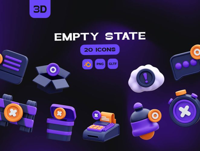 Empty State 3D Icon  20款3D趣味卡通404空状态错误故障页面插图插画png免抠图片素材