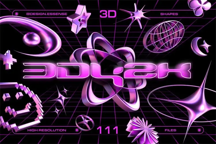 3D Y2K Objects Collection  111款3D未来科幻Y2K赛博朋克抽象艺术几何图形webp免抠拼贴素材