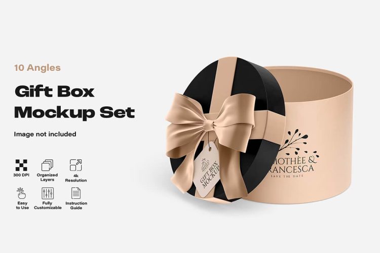 Gift Box Mockup Set 生日礼品盒礼物纸盒模型品牌包装标识logo设计贴图ps样机素材模板