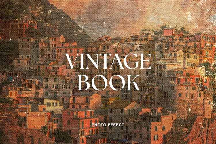 Vintage Book Photo Effect 老照片海报复古划痕磨损纹理ps特效样机素材