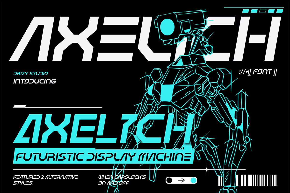 Axelich – Futuristic Display Machine Font 未来科幻杂志海报徽标设计装饰英文字体安装包