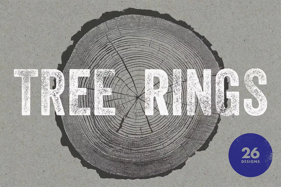 26 Large Tree Ring Textures  26款圆形树木年轮纹理背景叠加图片设计素材