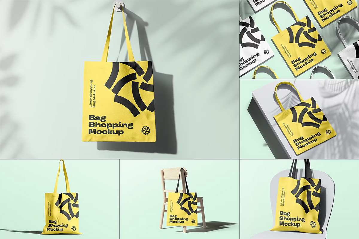 Shopping Bag Mock-up  6款北欧极简时尚文创帆布托特包环保袋拎袋ps样机素材展示效果图