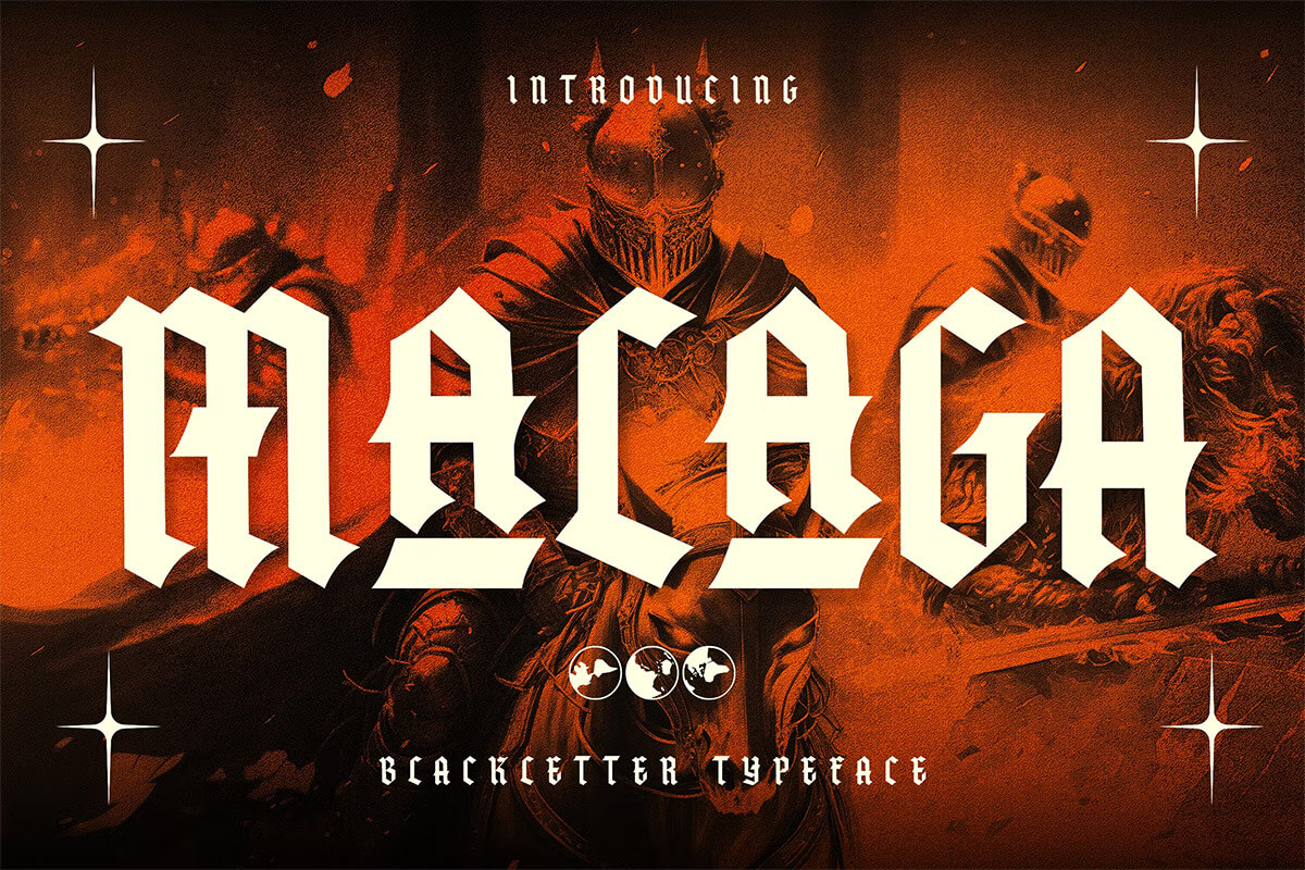 MALAGA Blackletter Typeface Font 复古哥特式Y2K千禧风电影海报标题LOGO设计PSAI英文字体安装包