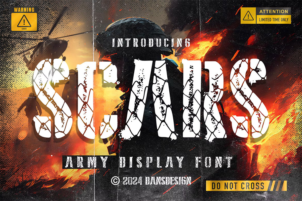 SCARS Display Stencil Army Font 复古品牌海报徽标设计无衬线英文字体安装包