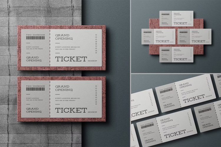 Minimal Event Ticket Stationery Mockup Set 入场券门票邀请函模型展示设计贴图ps样机素材