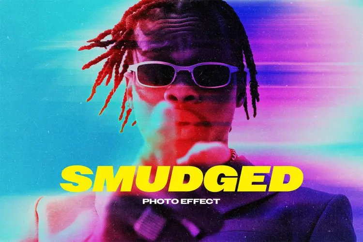 Neon Smudged Photo Effect 潮流复古时尚Neon迷幻渐变艺术热成像照片滤镜ps样机模糊特效模板