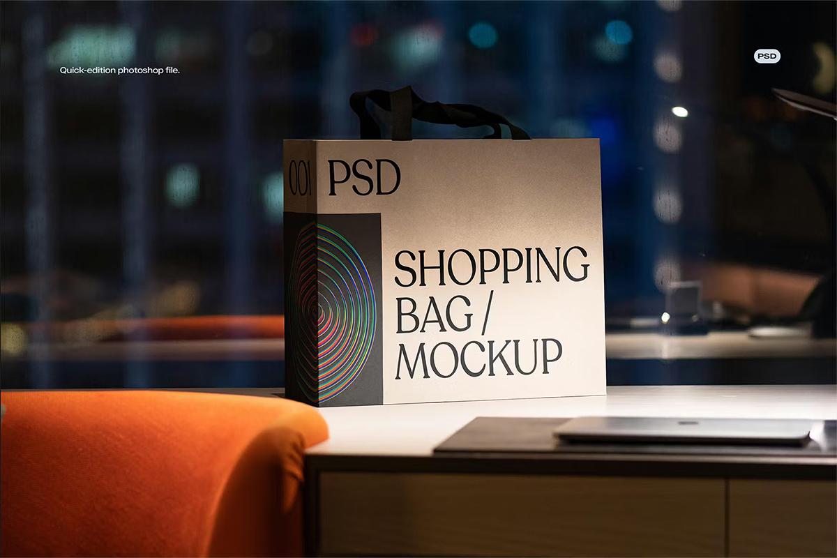 Shopping Bag Mockup 纸质手提购物袋模型品牌logo设计贴图ps样机素材