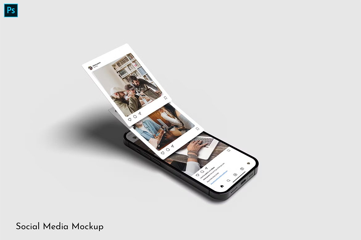 Social Media Mockup 立体ins社交媒体公众号排版设计贴图ps样机素材展示模板