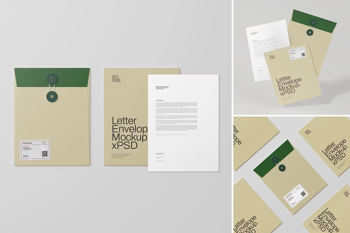 Letter Envelope Mockup 公文袋档案袋信封信纸文具模型展示设计贴图ps样机素材