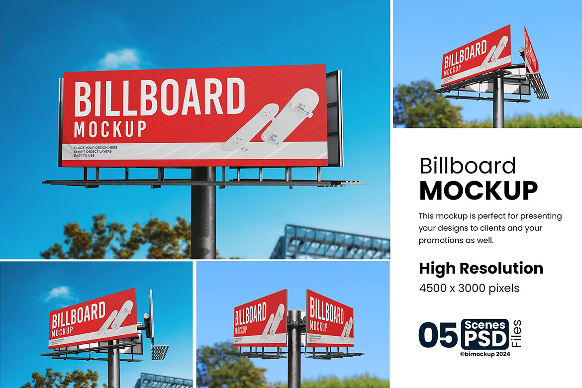 Billboard Mockup  5款高炮巨幅海报广告牌模型展示设计贴图ps样机素材模板