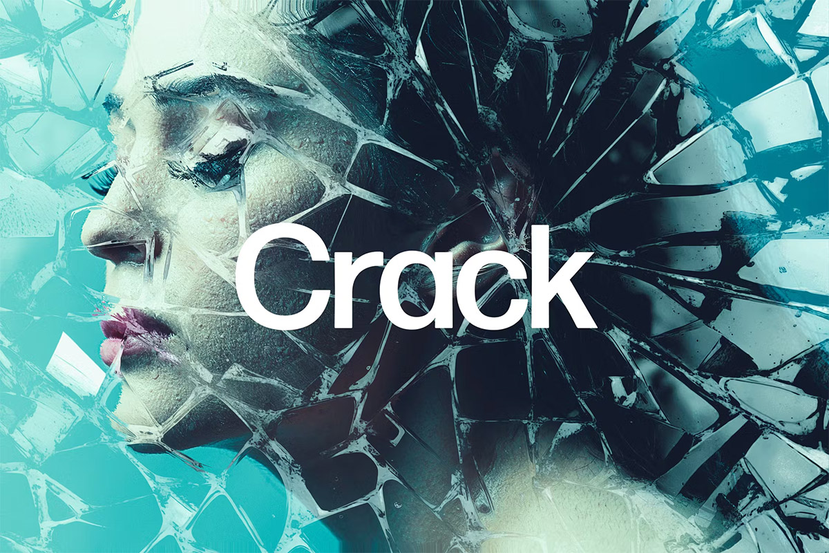 Cracked Glass Photo Effect 照片图像玻璃碎裂冰裂ps特效样机素材模板