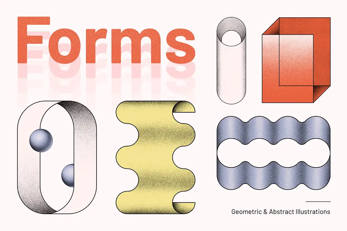 Geometric & Abstract Illustrations  64款复古潮流时尚文创抽象简约颗粒艺术几何图形webp免抠图片素材