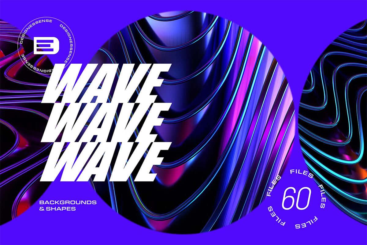 Glossy Waves Backgrounds & Shapes  60款科幻未来金属光泽扭曲条纹渐变镭射科技背景底纹高清图片素材