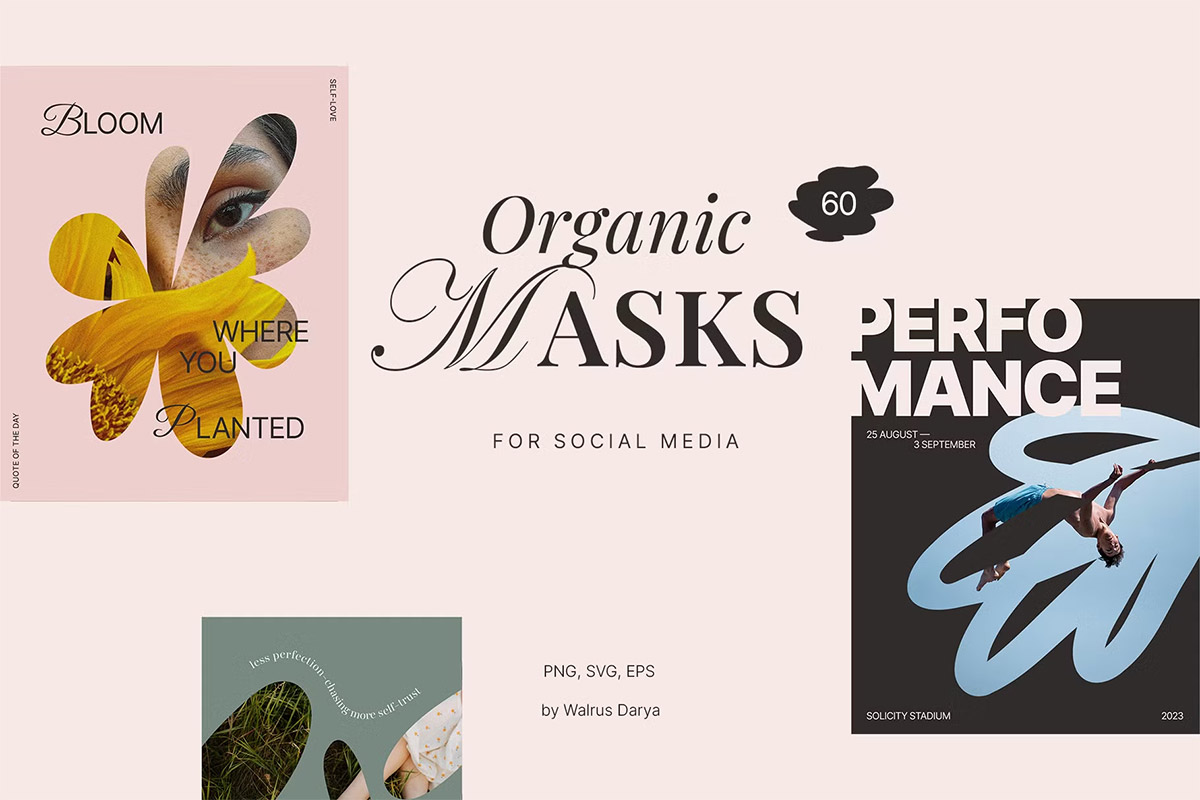 Organic masks templates  60款自然有机植物花卉艺术遮罩蒙版轮廓抽象图形ai矢量设计素材